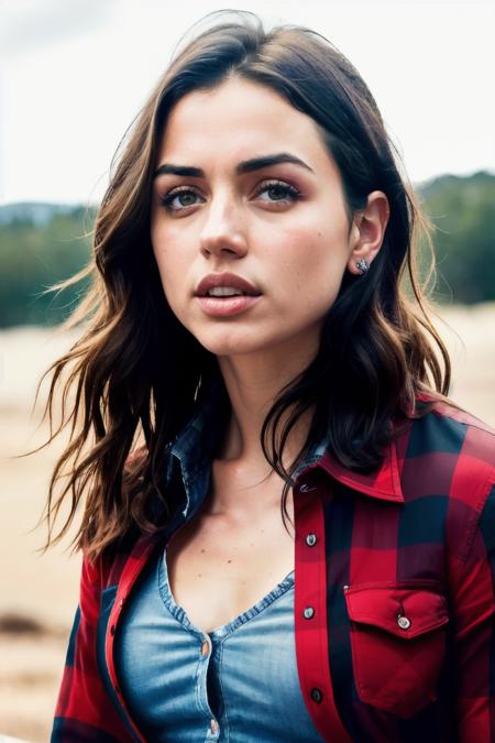 photo of a arma1 wearing checkered red and black shirt and blue jeans staring at the viewer, (checkered red and black shirt), (blue jeans),Highly Detailed,(close portrait:1.3),(Feminine:1.4),(beautiful:1.4),(attractive:1.3),calendar pose,perfectly detailed eyes,studio lighting,thematic background