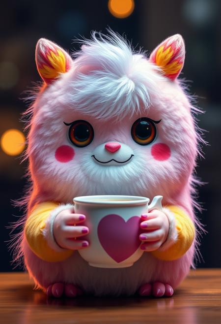 "An absolutely adorable and quirky squismallow creature with rainbow fur is depicted in a medium prompt, holding a cup of coffee. The artwork is characterized by hyperrealism and ultra-realism, ensuring a flawless composition inspired by PIXAR-style perfection, down to every intricate detail, intricate details, HDR, beautifully shot, hyperrealistic, sharp focus, 64 megapixels, perfect composition, high contrast, cinematic, atmospheric, moody, Hyperrealistic, conceptish art, mid shot, intricately detailed, dramatic color depth, dramatic depths, excellent angle, fantastic-background"