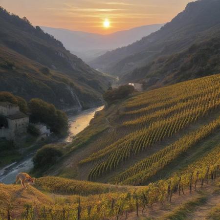 Claude Lorrain (golden hour), Vineyard on steep slate slopes, fox tracks in mud, clapper bridge over stream,grey heron stalking.,Art painting by Gustav Klimt and Takashi Murakami and Kay Sage, ,,
artstation trending, macro lens, volumetric light,
<lora:Illustration_Insanity:0.3>,
<lora:dreamshaperXL10_lora:0.7>,
<lora:extremely_detailed:0.3> extremely detailed,
<lora:DetailMaximizer:0.3>,, Surrealism art style, dreamlike and irrational imagery, explores the unconscious mind, juxtaposition of unlikely elements, challenges reality and logic