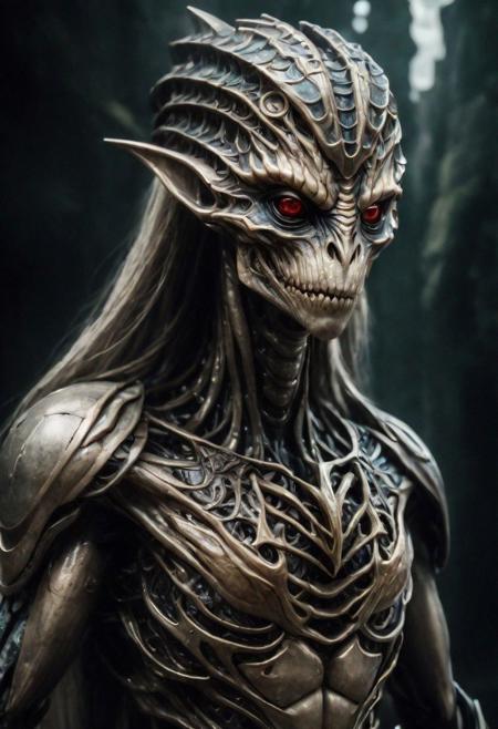 photography in the style of Labirynth, the dark crystal  movies, close up of (nature) and (fantasy) creature with a (diminute) sword stained with (detailed:1.5), in a beautiful and ruined ,fantasy,hyper detailed, real skin imperfections, hard lighting, bokeh, ((curi:1.2))(inspire forms in most beautiful New race:1.4) (beautiful:1.4) (ambient HR Giger:1.0)(alien world:1.0)