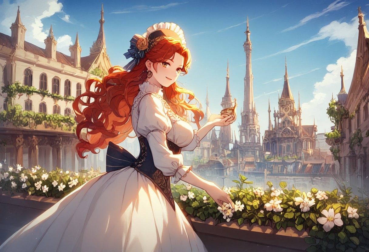 score_9, score_8_up, score_8. score_9, score_8_up, score_7_up, masterpiece, 4k, high quality, (best quality:1.1),anime, beautiful drawing, In the heart of a bustling steampunk Victorian city, a woman in an exquisite, elaborate dress stands amidst the crowd. Her eyes are fixed on a street musician, his melodies weaving through the industrial noise, his face radiating joy. The scene captures the stark contrast between the city's mechanical progress and the beauty of nature. This vivid picture, perhaps a painting, exudes lush detail: the intricate gears of the woman's attire, the musician's genuine smile, and the fusion of cityscape and greenery in the background. The image is a masterpiece, skillfully blending nostalgia, whimsy, and urban grit.
