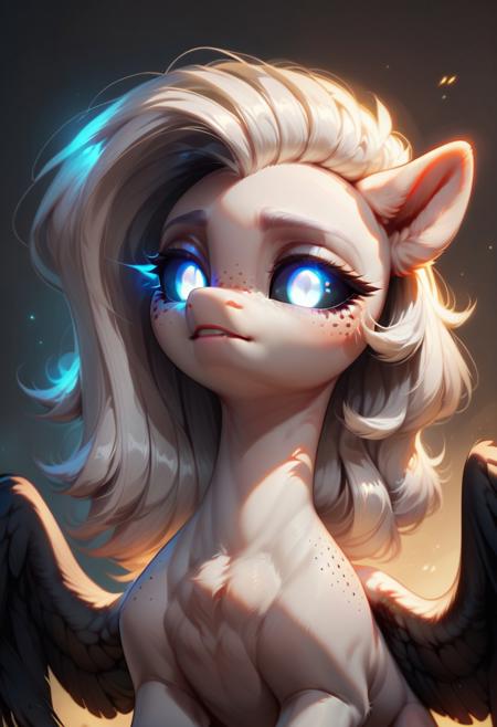 core_9, score_8_up, score_7_up, score_5_up, Albina, pony, solo, 1girl, black sclera, long hair, black wings, glowing eyes, high detail, head accessories, close-up face, white hair, high resolution, ultra realistic textures, attention to detail, best render quality