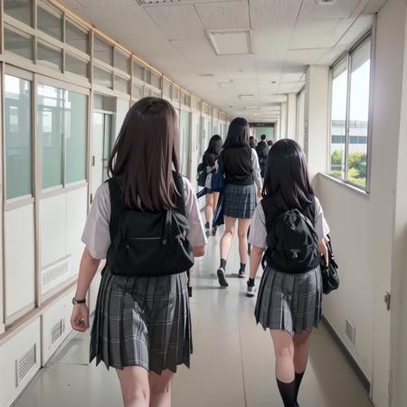 best quality, ultra-detailed, illustration,
rouka, school, multiple girls, school uniform, skirt, window, hallway, indoors, black hair, 2girls, scenery, from behind, multiple boys, tree, vest, plaid, sunlight, sweater vest, plaid skirt, 3girls, 1boy, realistic, photo background, photo (medium), photorealistic
 <lora:rouka_school_SD15_V4:1>