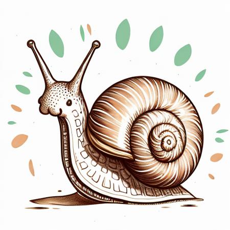 a illustration of a snail. beach, uplifting, adorable, spriarals, dots, texture, boho <lora:snailz5:.7>