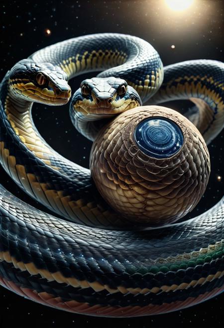 (photorealistic), closeup of a massive intergalactic space constrictor sn4ke squeezing the planet Earth, stars, photorealistic, highly detailed, 8k, hd, cinematic