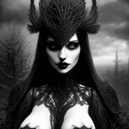 beautiful gothic woman wearing intricate lingerie, sharp focus, 4k, art by RFKTR_rootrex and rfktr_bwmnga