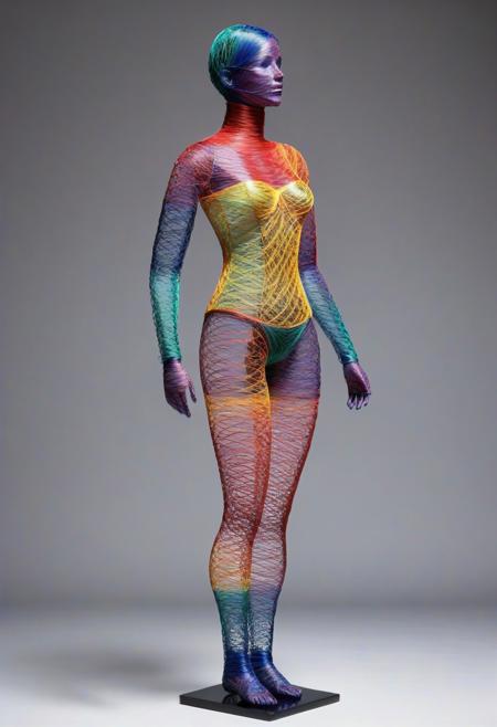 ((full height woman made of colored wire)), good posture