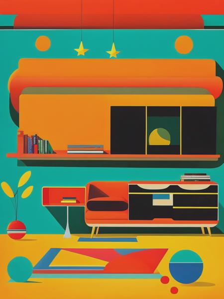 <lyco:JoshAgle:1.0> midcentury modernism by josh agle , vector art