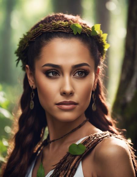 cinematic photo A closeup portait of ((ohwx woman)) an ancient druid made of bark, she live hidden in the vegetation of a forgotten forest, highly detailed painting, by Artgerm and Raphael Lacoste  <lora:ariana_lora_sdxl_v3:1> . 35mm photograph, film, bokeh, professional, 4k, highly detailed