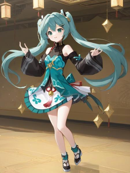 <lora:xl_qingque2:1>,qingque girl,Skirtquest\(clothing)\,hatsune miku,