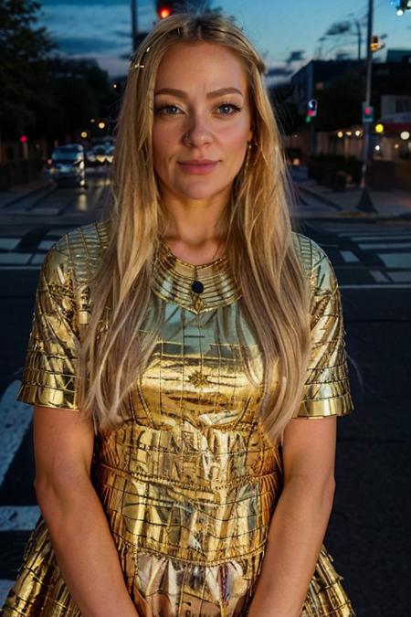 <lora:Cherry_Healey:1> masterpiece, best quality, detailed face, 1girl, solo, realistic, c1873h, long blonde_hair, cleopatra costume ,  crosswalk , night