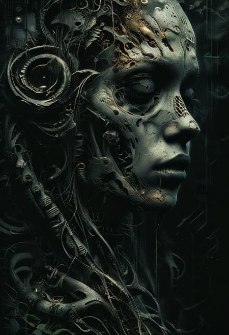 Kelemvor the Lord of the Dead, God of Death, Judge of the Damned, cyborg, robot, scify, deus ex machine, skeletons the background,
ecstasy of insects and decayed leaves, snakes and worms, tormented pain spiraling into an endless abyss, aura of necromancy, 
scary,  beauty, horror, the most beautiful form of chaos, elegant, a brutalist designed, mysterious atmospheric, 
full body, highly detailed face, 
art by Carne Griffiths and Wadim Kashin,
best quality, masterpiece, photo realistic, highly detailed, approaching perfection, dynamic, cinematic