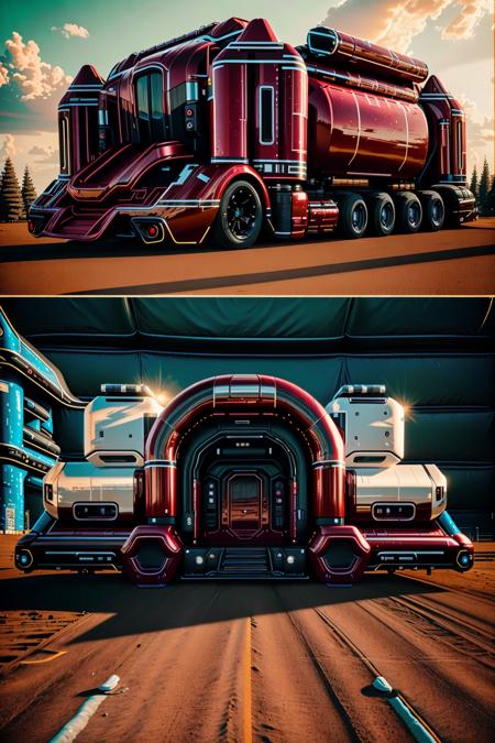 <lora:futruk_v2:1>
masterpiece, highly detailed photorealistic 8k raw photo, best cinematic quality, volumetric lighting and shadows
Oxblood Red futruk, ground vehicle, monochrome, motor vehicle, outdoors, scenery, truck, window, futuristic science fiction
(bouncy castle background:1.2)