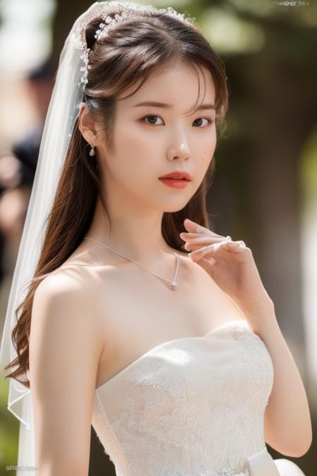 <lora:IUV1:1>,IU,(close-up photo:1.5),(pov:1.1),korean, woman, complex 3d render ultra detailed, portrait of beautiful woman, smile, moody portrait, striking features, beauty, intricate details, dramatic composition, tension, contrast, texture, realism, high-quality rendering, stunning art, high quality, film grain, Fujifilm XT3,swirly bokeh,(realistic, photo-realistic:1.4),RAW photo,physically-based rendering,(looking at viewer:1.4),(8k, best quality, masterpiece:1.2),(full body shot:1.1),octane render,extremely detailed CG, unity 8k wallpaper,(studio soft light, rim light,in forest,sunlight:1.2),standing,(a girl is wearing wedding dress:1.5),hyper realistic detail shiny skin,ultra detailed,(ultra realistic:1.5),(intricate:1.2),(photorealistic:1.4),1girl,(skinny:1.3),detailed background