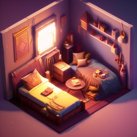 0xisometric, bedroom, yellow, bright room