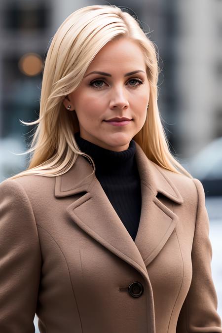 photo of (judrak:0.99), a woman, RAW, close portrait photo, long brown coat, turtleneck, long haircut, slim body, (high detailed skin:1.2), 8k uhd, dslr, soft lighting, high quality, film grain, Fujifilm XT3 sharp focus, f 5.6