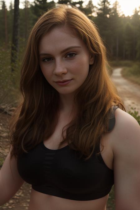 (headshot), 1girl, beautiful, sunset, beautiful sunset, cloudy, forest, nature hike, (((headshot))), BREAK
sports bra, backpack, yoga pants, BREAK
large breasts, makeup, long straight hair, pale skin, fair skin, white skin,  BREAK
<lora:Xena:1>