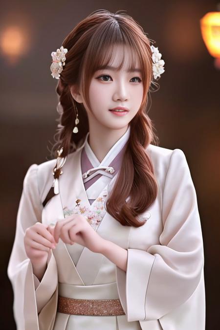 A hyper realistic phot, solo, <lora:xiaodianxing:1>, 19-years-old Chinese gir, hide hand behind, hanfu, perfect skin,make happy expressions, gorgeous, pure, beautyfull detailed face and eyes, beautyfull intricacy clothing decorative pattern details, arms behind back, colorful,clear sharp focus, volumetric lighting, soft lights, cinematic lighting, cinematic effects, wallpaper, Megapixel, highres, Intricate details,  ultra detailed,8k, masterpiece, best quality by wlop