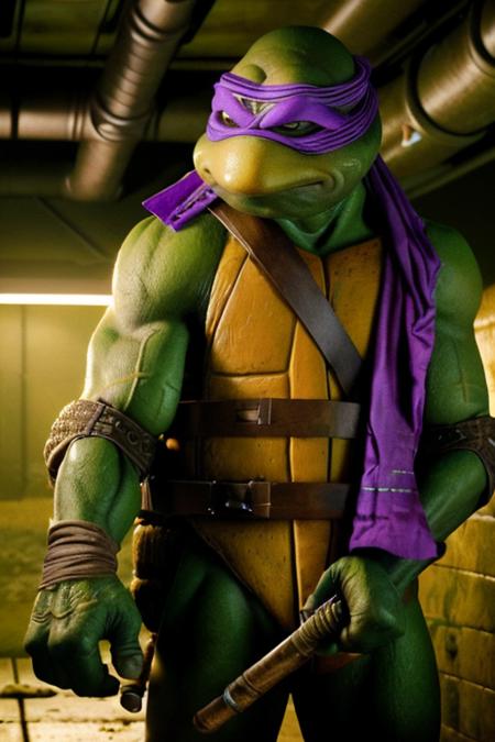 <lora:TMNTDonatello-10:0.8>(RAW photo, real life, absurdres, high quality, photorealistic, detailed, realistic:1.3), (solo:1.3), a high resolution photo of a TMNTDonatello, a teenage mutant ninja turtle with a purple bandana mask with eye-holes, in a dark city sewer interior, sewer interior and pipes in background, cinematic, atmospheric, 8k, realistic lighting, shot by Hassleblad H6D, Zeiss, Kodachrome, nikon, 50mm 1.2 lens, Octane Render, ultra realistic, realistic lighting, photorealistic, photorealism, photoreal, unreal engine 5, Adobe After FX, highly detailed, intricate detail