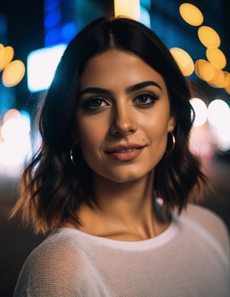 cinematic photo professional fashion close-up portrait photography of a beautiful ((ohwx woman)) in the city at night, Nikon Z9, bokeh   <lora:emeraudetoubia_dh128_v1:1> . 35mm photograph, film, bokeh, professional, 4k, highly detailed