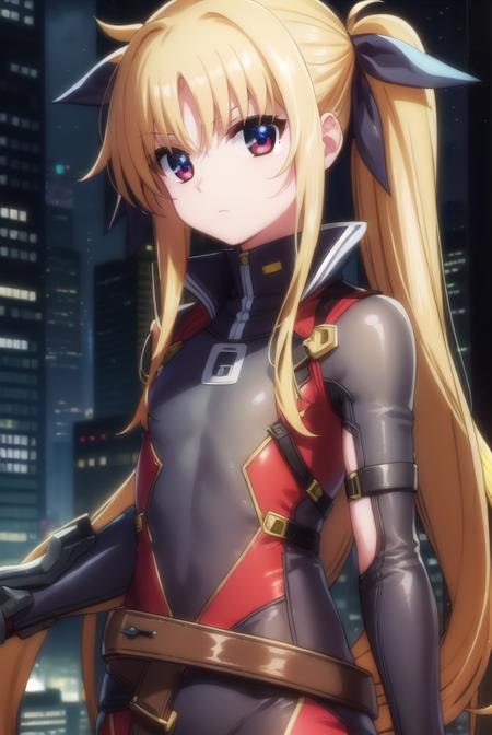 fatetestarossa, <lora:fate testarossa movie2-lora-nochekaiser:1>,
fate testarossa, long hair, blonde hair, (red eyes:1.3), twintails, hair ribbon,
BREAK gloves, belt, bodysuit, magical girl, gauntlets,
BREAK outdoors, city, night, starry sky,
BREAK looking at viewer, (cowboy shot:1.5),
BREAK <lyco:GoodHands-beta2:1>, (masterpiece:1.2), best quality, high resolution, unity 8k wallpaper, (illustration:0.8), (beautiful detailed eyes:1.6), extremely detailed face, perfect lighting, extremely detailed CG, (perfect hands, perfect anatomy),