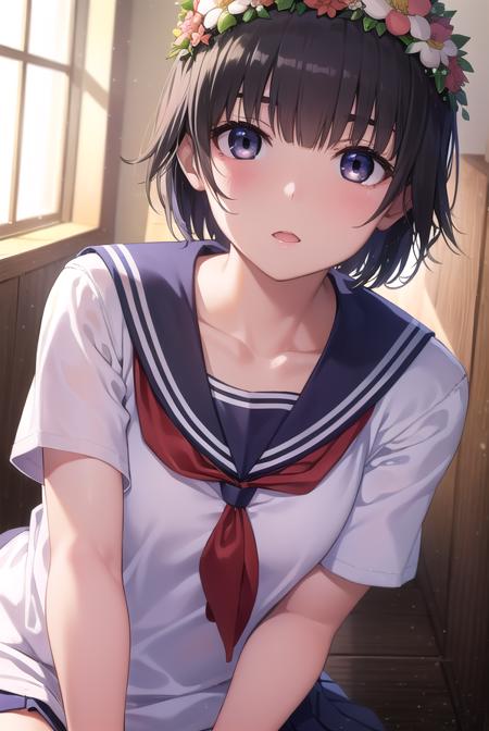 uiharukazari, <lora:uiharukazari-lora-nochekaiser:1>,
uiharu kazari, (black eyes:1.5), black hair, flower, hair flower, hair ornament, head wreath, short hair,
BREAK armband, sakugawa school uniform, school uniform, serafuku, skirt, summer uniform, neckerchief, red neckerchief, blue sailor collar, blue skort, short sleeves,
BREAK looking at viewer, upper body, fully body,
BREAK indoors, classroom,
BREAK <lyco:GoodHands-beta2:1>, (masterpiece:1.2), best quality, high resolution, unity 8k wallpaper, (illustration:0.8), (beautiful detailed eyes:1.6), extremely detailed face, perfect lighting, extremely detailed CG, (perfect hands, perfect anatomy),