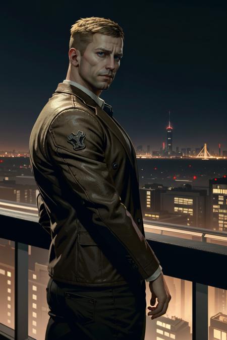 ((masterpiece, best quality))
 <lora:WolfensteinBlazkowicz:0.8>
WolfensteinBlazkowicz, 1boy, solo, short hair, looking at viewer, On a sophisticated city rooftop, dressed in a sharp blazer, with the skyline as the backdrop, at night