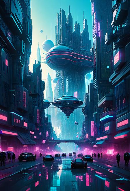 concept art <lora:ADM C-Car :1>,A.D.M. Cooper,, city street,street,street photography,<lora:Beeple_scenery:1>,Beeple,scenery,a futuristic city with a futuristic floating city in the background and a futuristic floating city in the foreground,, <lora:Metroplex Base:0.4>,a city scnery,, <lora:LetThereBeLight:0.3>,Beeple,lighting, . digital artwork, illustrative, painterly, matte painting, highly detailed