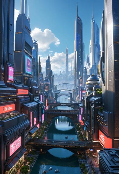city + future + science fiction + tech + metalic, By artist "curt swan", 3d render art, inspired by WLOP, Artstation, #genshinimpact pixiv, extremely detailed, aesthetic, concept art, ultrafine detail, breathtaking, 8k resolution, vray tracing