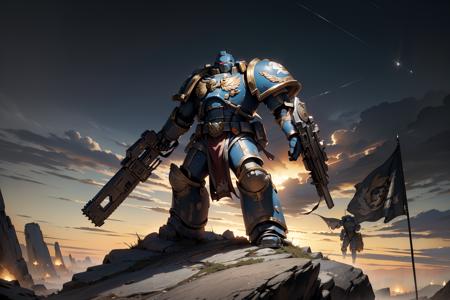 (masterpiece, best quality:1.5), (realistic:1.3), official art, (incredibly absurdres), unity 32k wallpaper, ultra-detailed, surreal, intricate details, professional digital painting, action painting, concept art, Cornelisz Hendriksz Vroom
an illustration of a group of space marines in blue armor standing on the ledge of a mountain top, in the battlefield on the alien planet, majestic, epic, cramped, Warhammer 40k, blood and gore, flags, banner, landscape, facing_viewer
<lora:spacemarine:0.8>, space marine,multiple boys,