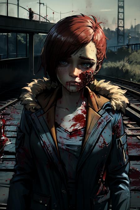 minervatwd jacket fur trim red hair freckles facial bite blood on clothes blood on face