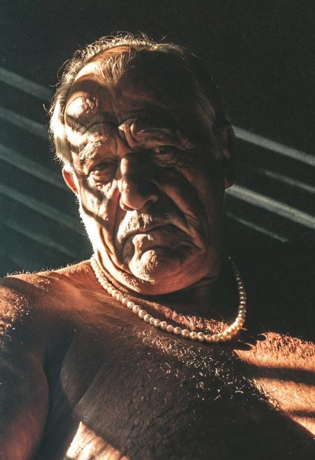 Retro 90s sensual romantic grainy dark lowlight photography, dark shadows, nighttime photograph, portrait,
dark cloister office bedroom,
solo, alone,
closeup, pov below,
Professional photography with dramatic dim light and dark shadows. The background is dark. The image has grain and noise.
A old obese musclechub grandpa with a thick neck and doublechin. He has tanned shiny skin. He is an old german european granddad.
He is wearing a long loose Tanktop. He is wearing a pearl necklace and golden jewellery.
huge big bloated saggy hairy old man's moobs chest, chesthair, extremely hairy, gigantic nipples, long nipples, stiff nipples,
dark grainy lowlight, very dark, noise,