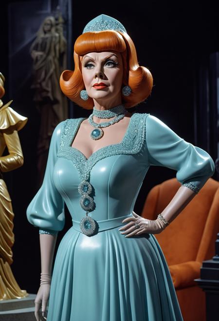 A very detailed giant 3D sculpture of a full-body marble shaped like Endora From Bewitched is eerie spooky. (masterpiece:1.5)