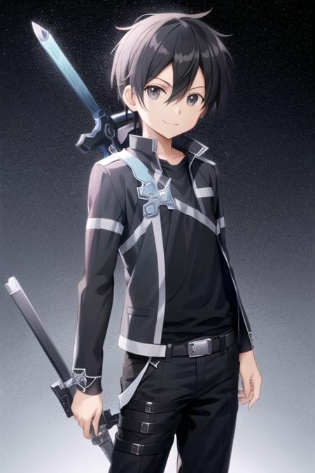 <lora:kirito:0.6>, 1boy, boy, kirito, looking at viewer, standing, cowboy shot, full body, smiling, ultra-detailed