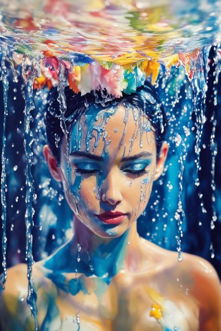 (masterpiece:1.2),best quality,Colorful portraits,multicolored,masterpiece,best quality,((an extremely delicate and beautiful)),floating,(detailed wet clothes),(detailed light),feather,nature,(sunlight),river,floating palace,beautiful and delicate water,(bloom),(shine),(wash painting),(ink s...),panorama,upper_body,