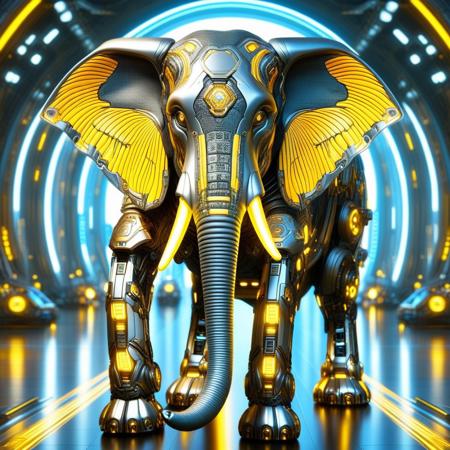 DonMX3n0T3chXL, a cyber elephant, masterpiece, best quality, highly detailed, sharp focus, dynamic lighting
