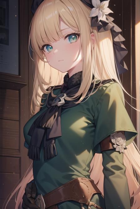 fgoreines, <lyco:reines-lyco-nochekaiser:1>,
reines, blonde hair, (green eyes:1.5), long hair, bangs, blunt bangs, (small breast:1.2),
BREAK beret, black headwear, black ribbon, blue dress, brown gloves, dress, flower, fur collar, fur trim, fur-trimmed sleeves, gloves, hair flower, hair ornament, hair ribbon, hat, long sleeves, ribbon, rose, tilted headwear, white flower, white rose,
BREAK looking at viewer,
BREAK indoors,
BREAK <lyco:GoodHands-beta2:1>, (masterpiece:1.2), best quality, high resolution, unity 8k wallpaper, (illustration:0.8), (beautiful detailed eyes:1.6), extremely detailed face, perfect lighting, extremely detailed CG, (perfect hands, perfect anatomy),