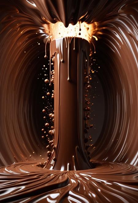 Made of chocolate, an explosive rift thru the dimension of chocolate, ethereal glowing perfect taste experience, fantasty rift in the walls of reality breaking thru,
steam coming from the center