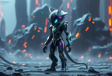 A single Cyberse Witch robot, crafted details from iridescent Cyberdark material, standing poised, ready for action, head tilted slightly, within a sprawling Cyberdark Realm. Vibrant, playful form, emanating solitude. High detail, impeccable composition, creative angle, cinematic lighting, sharp lines, harmonious colors. Splash Ink Illustration, Matte Painting, Octane render, Unreal Engine 5, 4K, 8K, CGSociety, trending on Artstation, Golden Ratio.