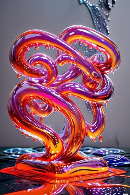 sl1m3d, score_9, score_8_up, score_7_up, high res image, masterpiece, best quality, (slime-morph:1.2), made of slime, exploding, slime explosion, shiny, glossy, wet, simple background, Focus from above,
