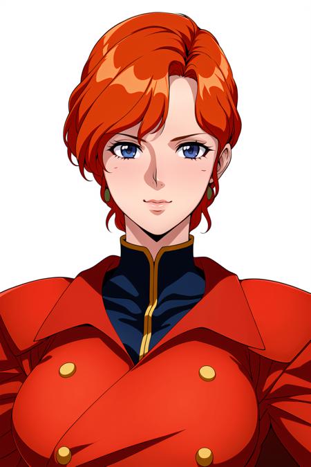 Simple White Background,
red uniform,red jacket,military_uniform,military,long_sleeves,red_cape,Black collar, 
<lora:Berah_Ronah_Crossbone-KK77-V1:0.7>,earrings, jewelry
orange_hair,short_hair,Bangs,Blue Eyes,
<lora:Oda_Non_Style-KK77-V2:0.3>,<lora:more_details:0.1>,
1 girl, 20yo,Young female,Beautiful Finger,Beautiful long legs,Beautiful body,Beautiful Nose,Beautiful character design, perfect eyes, perfect face,expressive eyes,perfect balance,
looking at viewer,(Focus on her face),closed mouth, (innocent_big_eyes:1.0),(Light_Smile:0.3),
official art,extremely detailed CG unity 8k wallpaper, perfect lighting,Colorful, Bright_Front_face_Lighting,White skin,
(masterpiece:1.0),(best_quality:1.0), ultra high res,4K,ultra-detailed,
photography, 8K, HDR, highres, absurdres:1.2, Kodak portra 400, film grain, blurry background, bokeh:1.2, lens flare, (vibrant_color:1.2),professional photograph,
(Beautiful,large_Breasts:1.4), (beautiful_face:1.5),(narrow_waist),