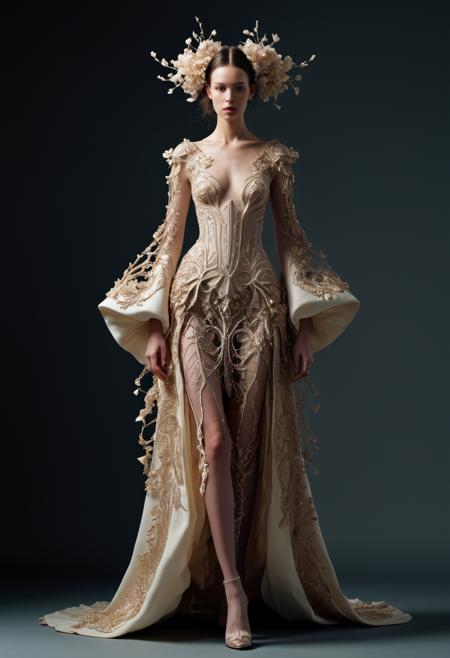 <lora:Alexander McQueen-art nouveau fashion embroidered:1>,Alexander McQueen,art nouveau,fashion embroidered,<lora:Abstract Concept-1girl:0.8>,concept art,1girl,<lora:LetThereBeLight:0.3>,Beeple,volumetric lighting,, Roku WildCards/Dreamshaper Quality