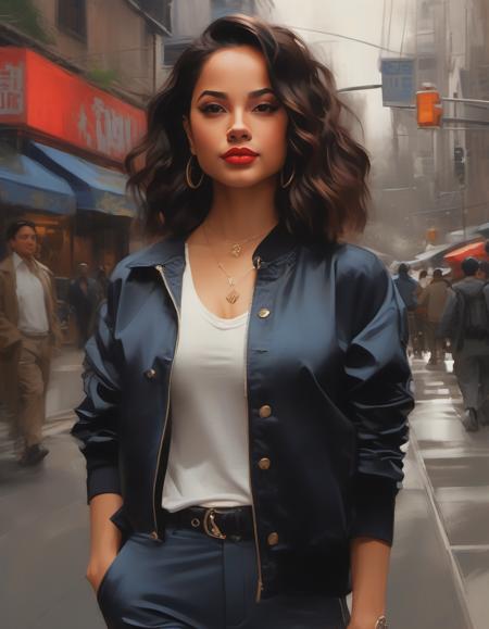 <lora:bckygrebmargom:1>, waist up photo of ((bckygrebmargom)) ,  as a movie star, red lipstick,  smiling, turtleneck sweater, buttoned up jacket, (trousers), modelshoot style, (extremely detailed CG unity 8k wallpaper), photo of the most beautiful artwork in the world, professional majestic oil painting by Ed Blinkey, Atey Ghailan, Studio Ghibli, by Jeremy Mann, Greg Manchess, Antonio Moro, trending on ArtStation, trending on CGSociety, Intricate, High Detail, Sharp focus, dramatic, photorealistic painting art by midjourney and greg rutkowski, (walking down the street), (looking at viewer), (detailed eyes:1.2), (windblown hair:1.2), (perfect eyes:1.3), ((closeup portrait:1.2)), (bokeh)