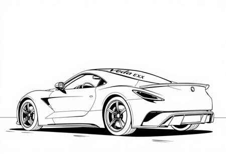 car, driving, gradient, gradient_background, ground_vehicle, logo, motor_vehicle, road, seat, tire, truck, vehicle_focus, wheel, lineart
, monochrome, lineart, line art, Vega EVX, supercar