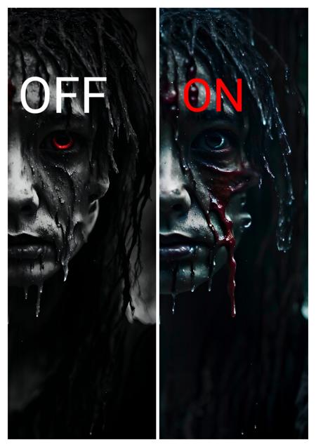 <lyco:death_V1:1.0><lyco:epi_noiseoffset2:1.0>
forest, nature, dark
creepy girl shows her head from the lake, wet hair, detailed face, red eyes, black tears, black patterns on her face, wet skin, fog, cloud, monochrome, death, dark studio
best quality, masterpiece, hdr, photo-realistic, hyper-realistic, perfect detail, hyper-detail, cinematic lighting, dramatic shadows, deep_darkest_V1