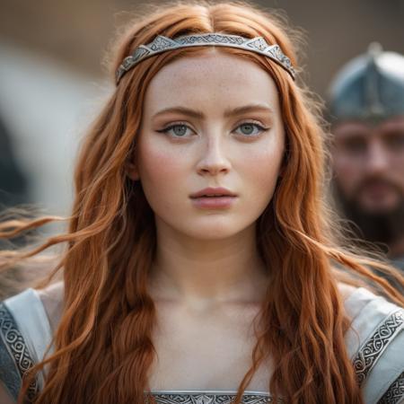 Portrait photo of a beautiful red haired viking princess, Nikon Z9, realistic matte skin, skin texture visible, (sharp focus), (high quality)