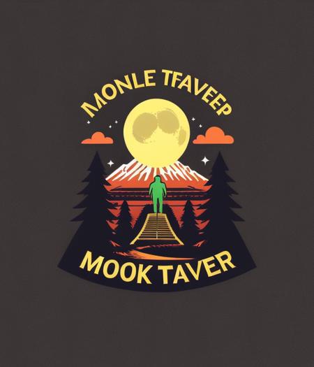 mockup, cyborg-traveler magee, nature, mountain, moon, writing saying inspiring, colorful, volumetric rim light, vintage typography (vector-art), (professional t-shirt design)