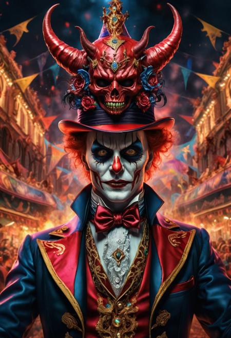 <lora:md2034:0.5>, Epic, terrifying cinematic photograph,  fulllength photograph, disturbing colour splatters, psychologically upsetting, artful,
poster_\(medium\),  ((wild dreamscape)),  ((When it comes to the carnivals of the Devil, I am your narrator, host, storyteller, and ringmaster )) , (("666" emblem)),  (simple_background:1.3), symmetry,(no_humans:1.3),, (masterpiece:1.3), (best_quality:1.3), (ultra_detailed:1.3), 8k, extremely_clear, realism, (ultrarealistic:1.3),, insane details, intricate details, hyperdetailed, ultra detailed, extreme detailed, highest detailed, high_detail, epic, attention getting, hdr, uhd, photorealistic, ultra 3d,  highres, ultra_high_res, photography, aesthetic, extremely_delicate, ng_deepnegative_v1_75t, Ellis-RealismBoost, epiCRealism