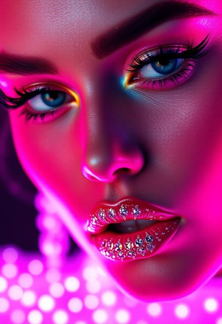 high-definition, glowing highlighter, neon eyeshadow, (overexposed:-1), dynamic lighting, close-up face, heavy contouring, (lowres:-1), (dull:-1), extreme glam, (subtle makeup:-1), rhinestone embellishments, (blurry:-1), vivid blush, (sharp focus), (muted colors:-1), (flat lighting:-1), bold colors, glitter lips, studio lighting, maximalist makeup, (good anatomy:1.4), perfect skin, ultra-realistic, beauty photography, detailed textures, cinematic, dramatic eyeliner, (high-fashion makeup:1.2), vibrant colors, overlined lips, (bad anatomy:-1.4), (high resolution:1.3), surreal beauty, hyperrealistic, (oversaturated:1.2), exaggerated glow, piercing eyes, bold contours, vibrant neon hues, reflective textures, iridescent highlights, shimmering face jewelry, maximal embellishments, glossy skin, exaggerated cheekbones, over-the-top makeup artistry, intricate eye details, multi-layered contouring, excessive glam, intense blush, glowing from every angle, highly polished, magazine cover quality, photo-ready perfection, absurd detail level, almost otherworldly glow, ultra-luxurious makeup application, layers of vivid color