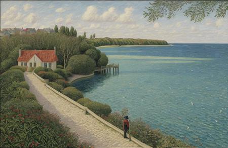 style of Henry Moret, parcel ,boscage ,plot ,terrace ,arboretum ,thicket , Atoll , scene painting,a painting,scenery,